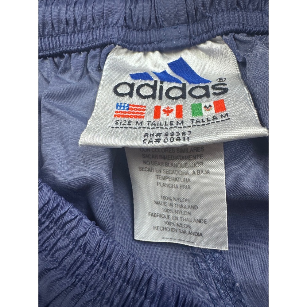 Adidas Vintage Navy Blue Nylon Track Pants Mens Medium White Stripes Windbreaker - Picture 5 of 7